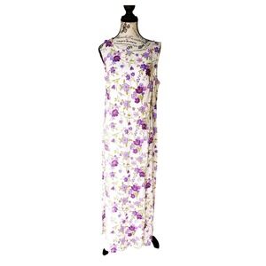 VTG Real Comfort Linen Maxi Dress Womens 12 Purple Floral Sleeveless W2ARU74D